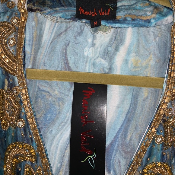 MANISH VAID- Silk Blue Pucci Island Prt. Crystal embroidered Dress Kimono-NWT M - Picture 9 of 10